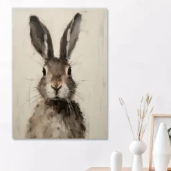 Framed Art Canvas Print Poster Rabbit Animals Illustrations Canvas Wall Art Artwork Wall Painting for Bathroom Bedroom Office Living Room Wall Decor Easter Home Decoration