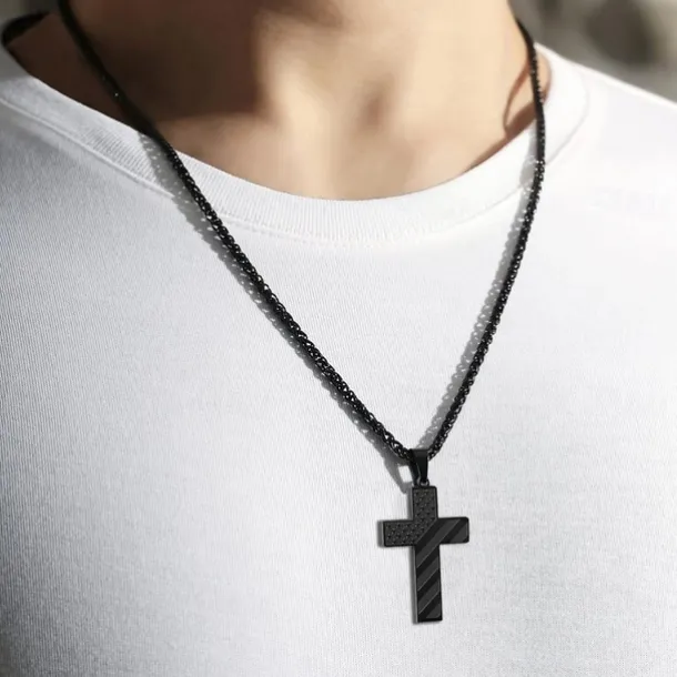 Freedom Cross Pendant, Easter Gift for Him Stainless Steel American Flag Necklace, Engraved Inspirational Quote, Patriotic Christian Jewelry, 24" Wheat Chain, Gift for Men