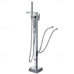 Freestanding Bathtub Faucet, 360° Swivel Spout Floor Mount Standing Tub Filler Single Handle Brass Tap with Hand Shower Sprayer