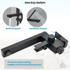 Freestanding Bathtub Faucet, 360° Swivel Spout Floor Mount Standing Tub Filler Single Handle Brass Tap with Hand Shower Sprayer