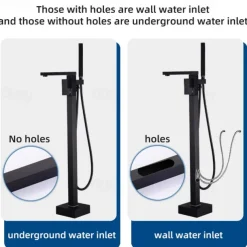 Freestanding Bathtub Faucet, 360° Swivel Spout Floor Mount Standing Tub Filler Single Handle Brass Tap with Hand Shower Sprayer