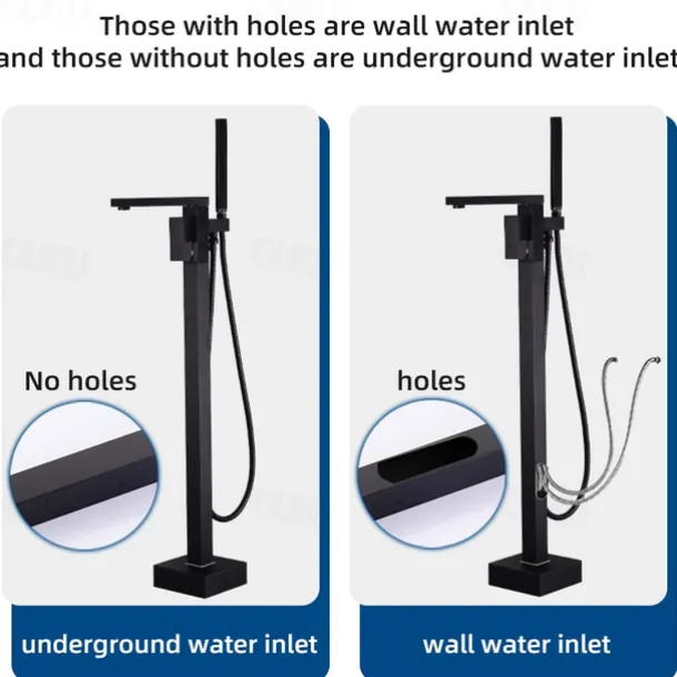 Freestanding Bathtub Faucet, 360° Swivel Spout Floor Mount Standing Tub Filler Single Handle Brass Tap with Hand Shower Sprayer