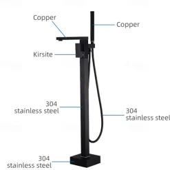 Freestanding Bathtub Faucet, 360° Swivel Spout Floor Mount Standing Tub Filler Single Handle Brass Tap with Hand Shower Sprayer