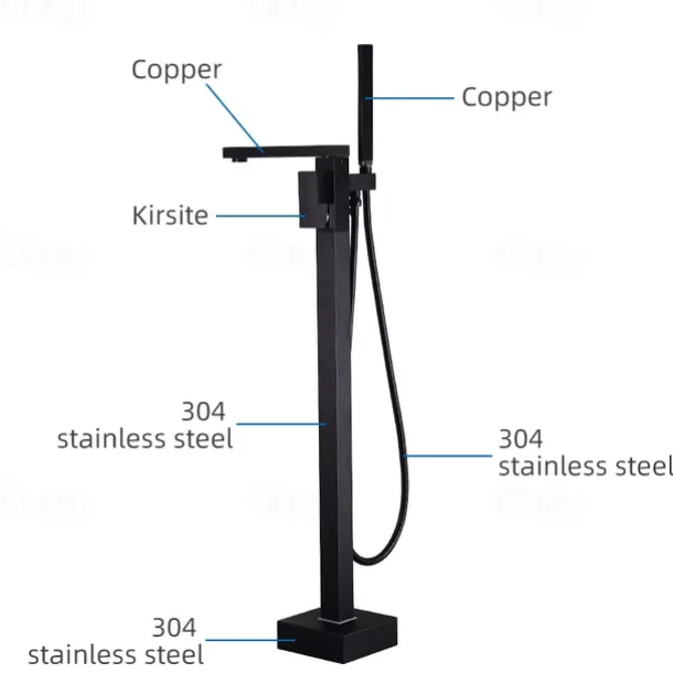 Freestanding Bathtub Faucet, 360° Swivel Spout Floor Mount Standing Tub Filler Single Handle Brass Tap with Hand Shower Sprayer