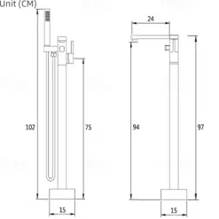Freestanding Bathtub Faucet, 360° Swivel Spout Floor Mount Standing Tub Filler Single Handle Brass Tap with Hand Shower Sprayer