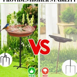 Freestanding Birdbaths Bowl Outdoor, Free Standing Garden Bird Bath Bird Feeder Bowl with Metal Stake, Detachable Decoration Spa Birdfeeder for Garden Patio Yard Lawn