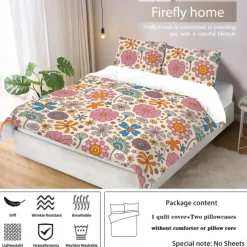 Fresh Floral Print 3-piece Set of Down Duvet Covers for Hotel Bedrooms Guest Rooms Comfortable Bedding Set 1 Down Duvet Cover 2 Pillowcases