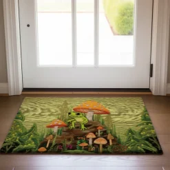 Frog Mushroom Doormat Floor Mats Washable Rugs Kitchen Mat Quilting Art Non-Slip Oil Proof Rug Indoor Outdoor Mat Bedroom Decor Bathroom Mat Entrance Rug