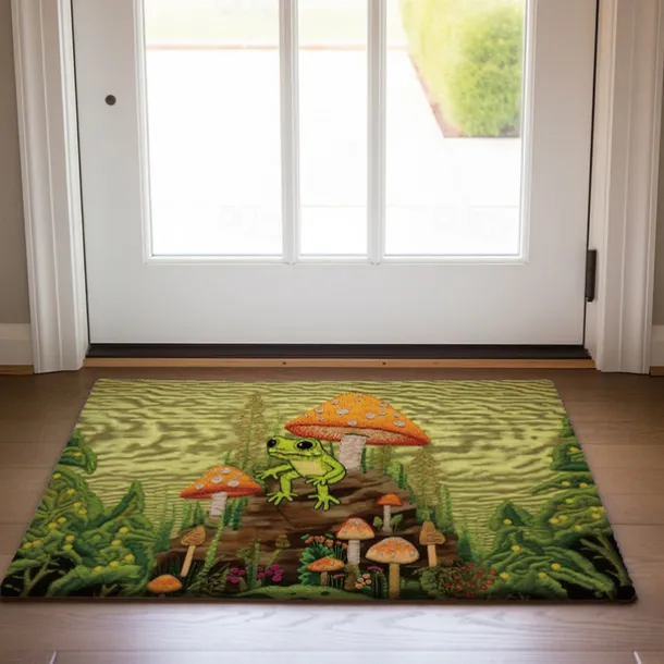 Frog Mushroom Doormat Floor Mats Washable Rugs Kitchen Mat Quilting Art Non-Slip Oil Proof Rug Indoor Outdoor Mat Bedroom Decor Bathroom Mat Entrance Rug