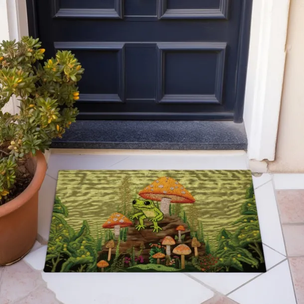 Frog Mushroom Doormat Floor Mats Washable Rugs Kitchen Mat Quilting Art Non-Slip Oil Proof Rug Indoor Outdoor Mat Bedroom Decor Bathroom Mat Entrance Rug