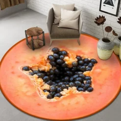 Fruit Rug Floor Mat Non-Slip Round Area Rugs Kitchen Floor Mat Soft Carpet for Bedroom Livingroom Bedside