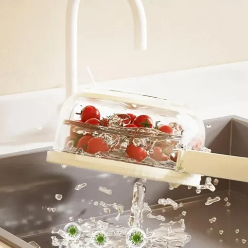Fruit Strainer Colander Bowl Fruit Drain Basket with Lid Foldable Handle Cleaning Colander Plastic Refrigerator Crisper Kitchen Box Food Storage Container for Fridge Outdoor Picnic Pasta Salad Berry