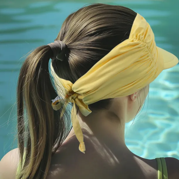 Fshion Solid Color Women's UV Sun Protection Wide Brim Visor Fashion Print Ruched Sun Protection Empty Summer Beach Hat