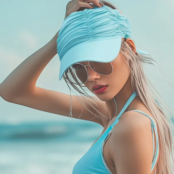 Fshion Solid Color Women's UV Sun Protection Wide Brim Visor Fashion Print Ruched Sun Protection Empty Summer Beach Hat