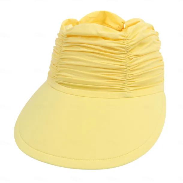 Fshion Solid Color Women's UV Sun Protection Wide Brim Visor Fashion Print Ruched Sun Protection Empty Summer Beach Hat