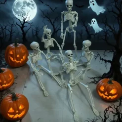 Full Body Skeleton with Movable Posable Joints, Realistic Plastic Bones Halloween Prop for Outdoor Haunted House Decorations