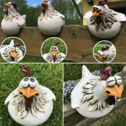 Fun Garden Art Resin Craft Chicken Statue Hen Sculpture Ornament for Home Garden Yard Outdoor Decor Accessories Fence Decoration