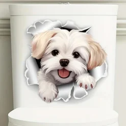 Fun White Dog Toilet Seat Decal - Easy Stick, Removable Bathroom Wall & Door Sticker for a Playful Touch