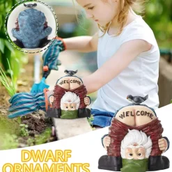 Funny Dwarf Sculpture - Gnome with A 'Welcome' Ass, Miniature Figurine Fairy Garden Accessories Dwarf Outdoor Garden Yard Art Decoration Home Cartoon Welcome Sign Resin Ornaments Spring Gifts