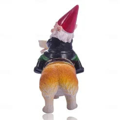 Funny Guy Garden Gnome Statue - Gnome Riding a Corgi - Indoor/Outdoor Garden Gnome Sculpture for Patio, Yard or Lawn