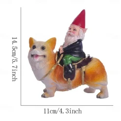Funny Guy Garden Gnome Statue - Gnome Riding a Corgi - Indoor/Outdoor Garden Gnome Sculpture for Patio, Yard or Lawn