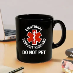 Funny Husband Mug Emotional Support Husband Do Not Pet Black 11oz Coffee Cup Sarcastic Gift for Men Husband Boyfriend Wedding Anniversary Birthday Christmas