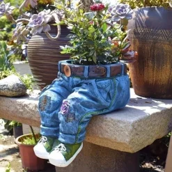 Funny Indoor And Outdoor Flower Pots Resin Denim Pants Ornaments Creative Flower Pot Decoration Crafts Retro Garden Decoration