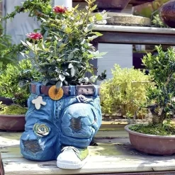Funny Indoor And Outdoor Flower Pots Resin Denim Pants Ornaments Creative Flower Pot Decoration Crafts Retro Garden Decoration