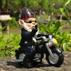 Funny Naughty Garden Gnome Riding Motorcycle Outdoor Gnome Decoration Indoor Outdoor Lawn Statue Patio Porch Decoration Delivery Gift