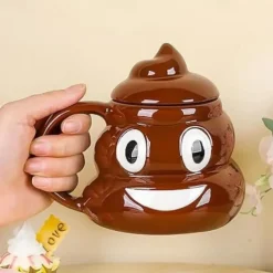 Funny Poop Ceramic Mug Cartoon Smile Coffee Milk Mug Porcelain Water Cup with Handgrip Lid Tea Cup Office Drinkware