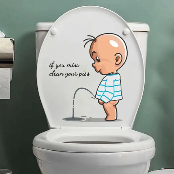 Funny Warning Toilet Stickers Cartoon Child Urination Toilet Lid WC Door Sticker Removable Household Self-Adhesive Decor Paper