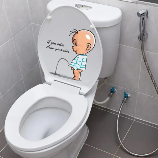 Funny Warning Toilet Stickers Cartoon Child Urination Toilet Lid WC Door Sticker Removable Household Self-Adhesive Decor Paper