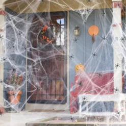 100G Spider Web with 40 Spiders Halloween Spider Cotton Spider Web Spider Silk Small Spider Party Haunted House Decoration Props