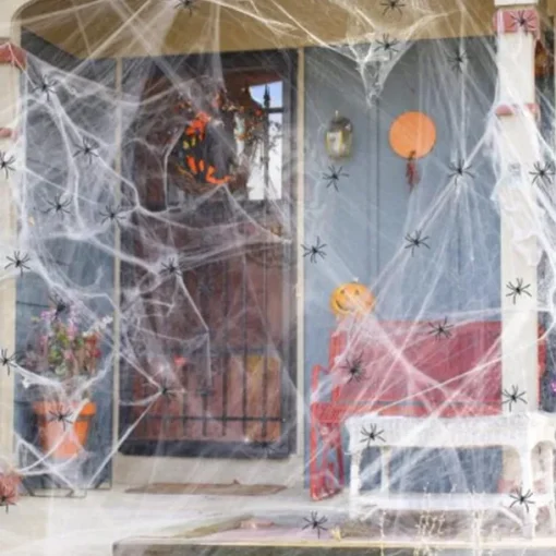 100G Spider Web with 40 Spiders Halloween Spider Cotton Spider Web Spider Silk Small Spider Party Haunted House Decoration Props