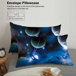 Galaxy Starry Sky Planet 3-Piece Down Duvet Cover Set for Hotel Bedroom Guest Room Guestroom Bedding Comfortable Set