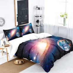 Galaxy Starry Sky Planet 3-Piece Down Duvet Cover Set for Hotel Bedroom Guest Room Guestroom Bedding Comfortable Set
