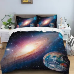 Galaxy Starry Sky Planet 3-Piece Down Duvet Cover Set for Hotel Bedroom Guest Room Guestroom Bedding Comfortable Set