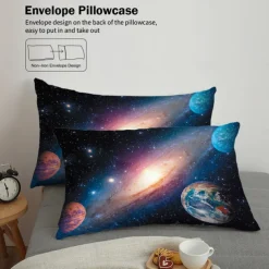 Galaxy Starry Sky Planet 3-Piece Down Duvet Cover Set for Hotel Bedroom Guest Room Guestroom Bedding Comfortable Set