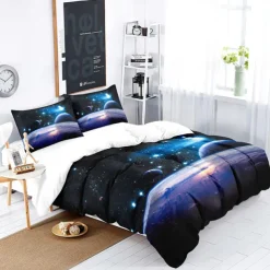 Galaxy Starry Sky Planet 3-Piece Down Duvet Cover Set for Hotel Bedroom Guest Room Guestroom Bedding Comfortable Set
