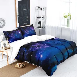 Galaxy Starry Sky Planet 3-Piece Down Duvet Cover Set for Hotel Bedroom Guest Room Guestroom Bedding Comfortable Set