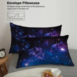 Galaxy Starry Sky Planet 3-Piece Down Duvet Cover Set for Hotel Bedroom Guest Room Guestroom Bedding Comfortable Set