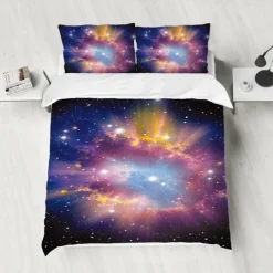Galaxy Starry Sky Planet 3-Piece Down Duvet Cover Set for Hotel Bedroom Guest Room Guestroom Bedding Comfortable Set
