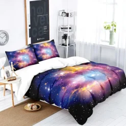 Galaxy Starry Sky Planet 3-Piece Down Duvet Cover Set for Hotel Bedroom Guest Room Guestroom Bedding Comfortable Set