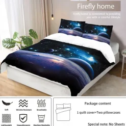 Galaxy Starry Sky Planet 3-Piece Down Duvet Cover Set for Hotel Bedroom Guest Room Guestroom Bedding Comfortable Set