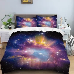 Galaxy Starry Sky Planet 3-Piece Down Duvet Cover Set for Hotel Bedroom Guest Room Guestroom Bedding Comfortable Set