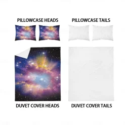 Galaxy Starry Sky Planet 3-Piece Down Duvet Cover Set for Hotel Bedroom Guest Room Guestroom Bedding Comfortable Set