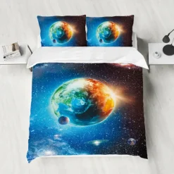 Galaxy Starry Sky Planet 3-Piece Down Duvet Cover Set for Hotel Bedroom Guest Room Guestroom Bedding Comfortable Set