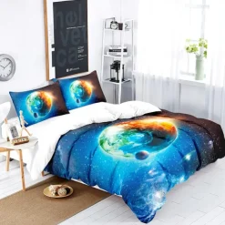 Galaxy Starry Sky Planet 3-Piece Down Duvet Cover Set for Hotel Bedroom Guest Room Guestroom Bedding Comfortable Set