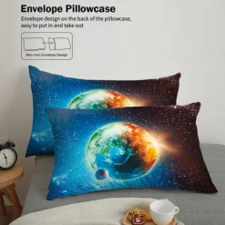 Galaxy Starry Sky Planet 3-Piece Down Duvet Cover Set for Hotel Bedroom Guest Room Guestroom Bedding Comfortable Set