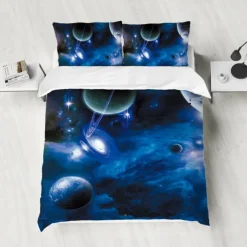 Galaxy Starry Sky Planet 3-Piece Down Duvet Cover Set for Hotel Bedroom Guest Room Guestroom Bedding Comfortable Set
